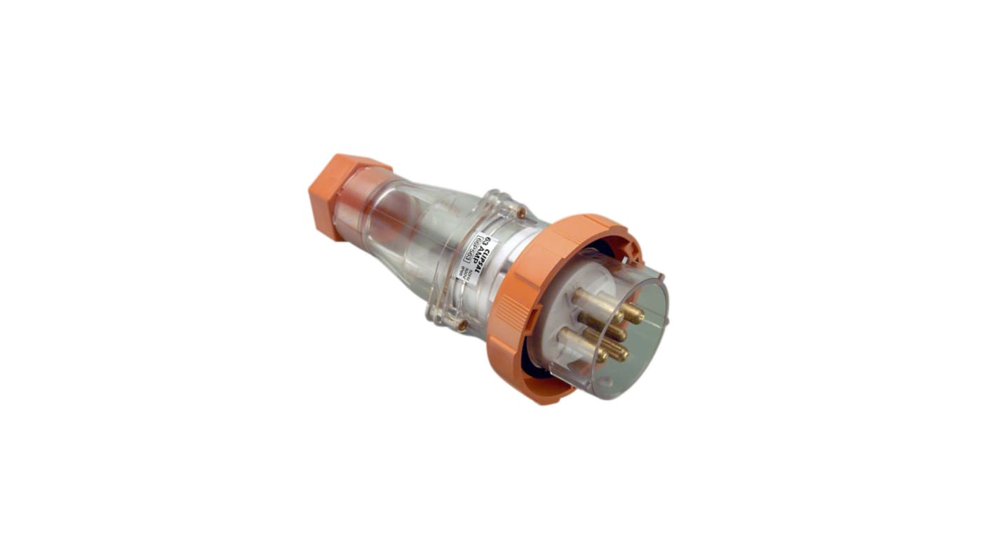 Clipsal Electrical, Series 66P IP66 Orange Cable Mount Industrial Power Plug, Rated At 63A, 500 V