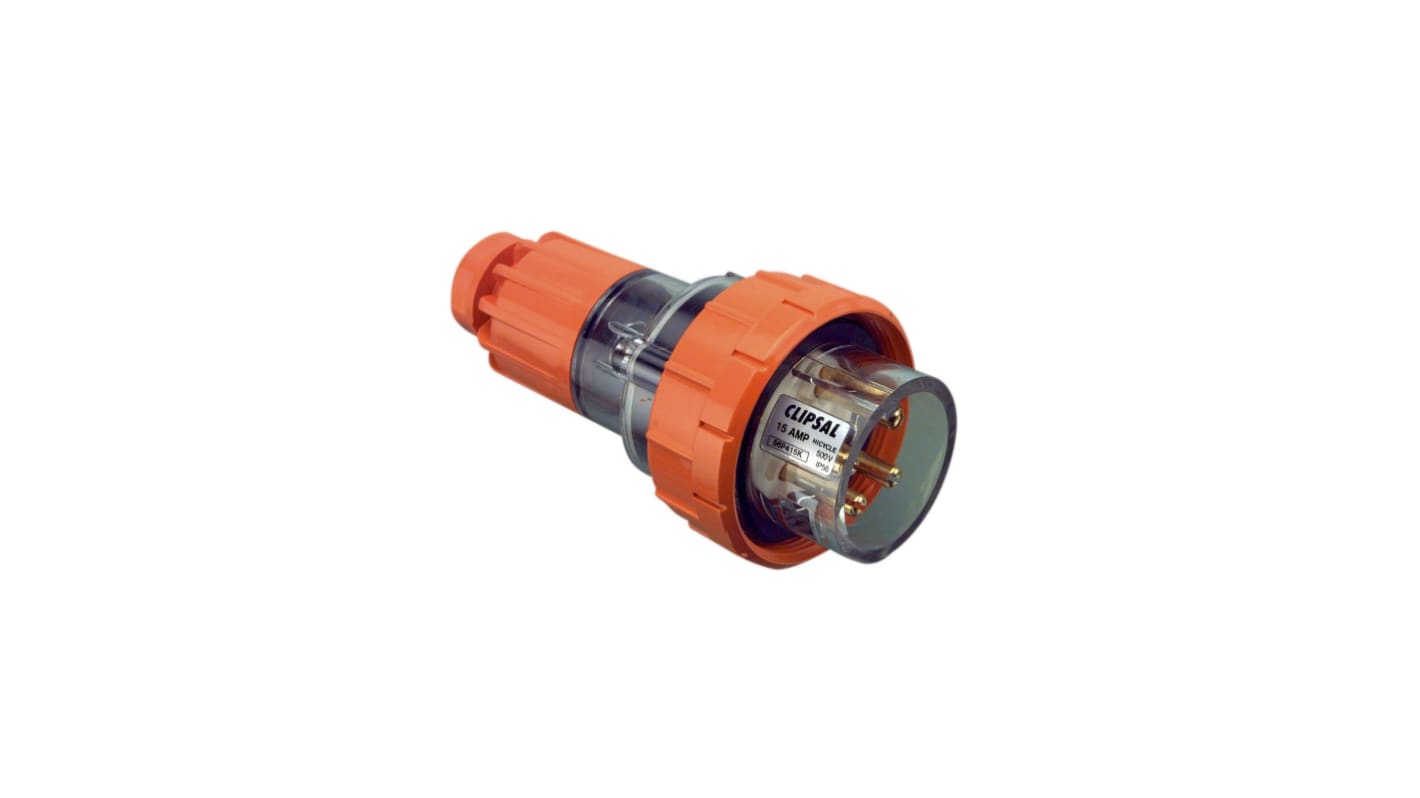 Clipsal Electrical, 56 Series IP66 Orange Cable Mount 3P + E Industrial Power Plug, Rated At 16A, 500 V