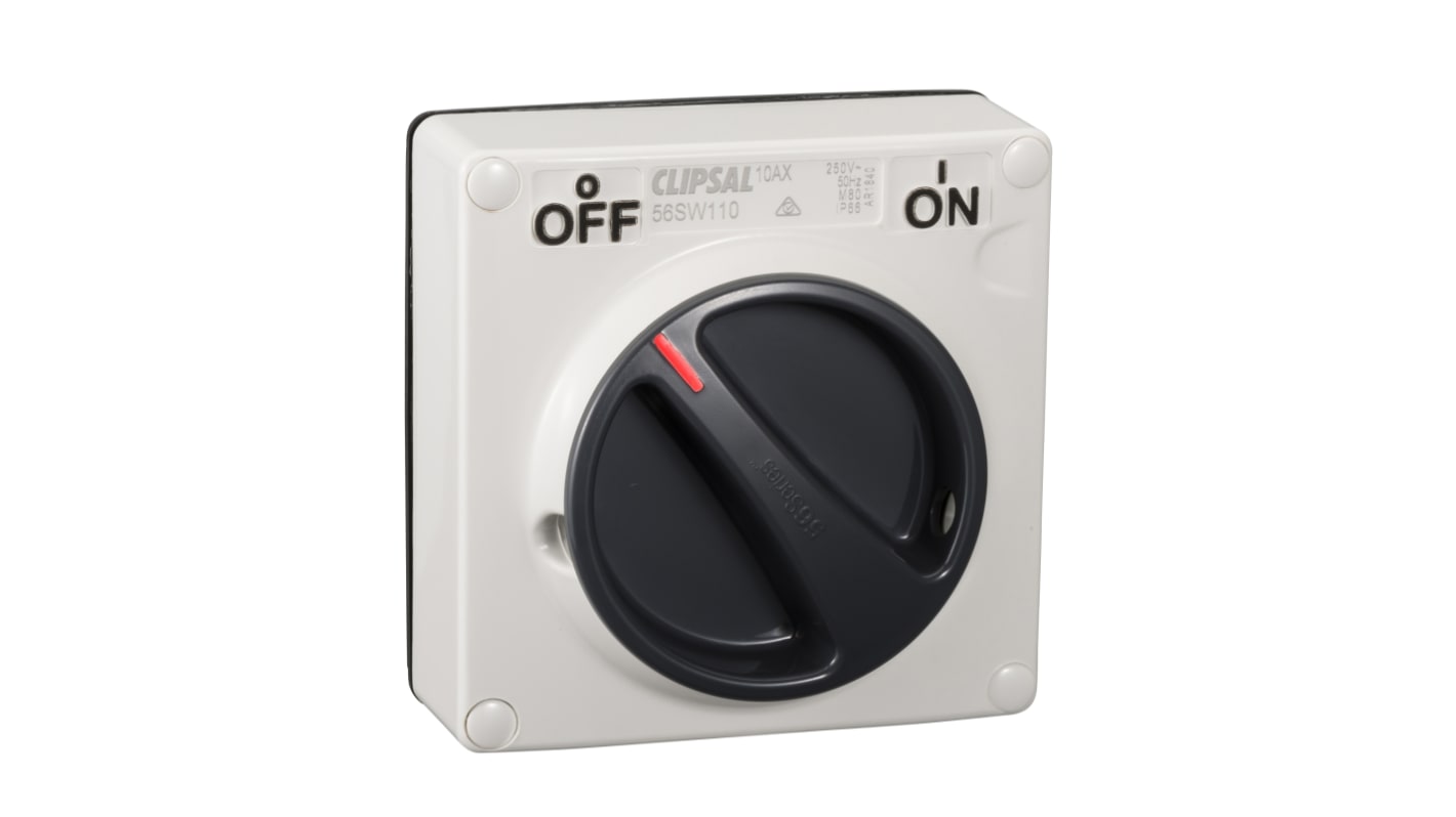 Clipsal Electrical 1P Pole Surface Mount Isolator Switch - 10A Maximum Current, IP66