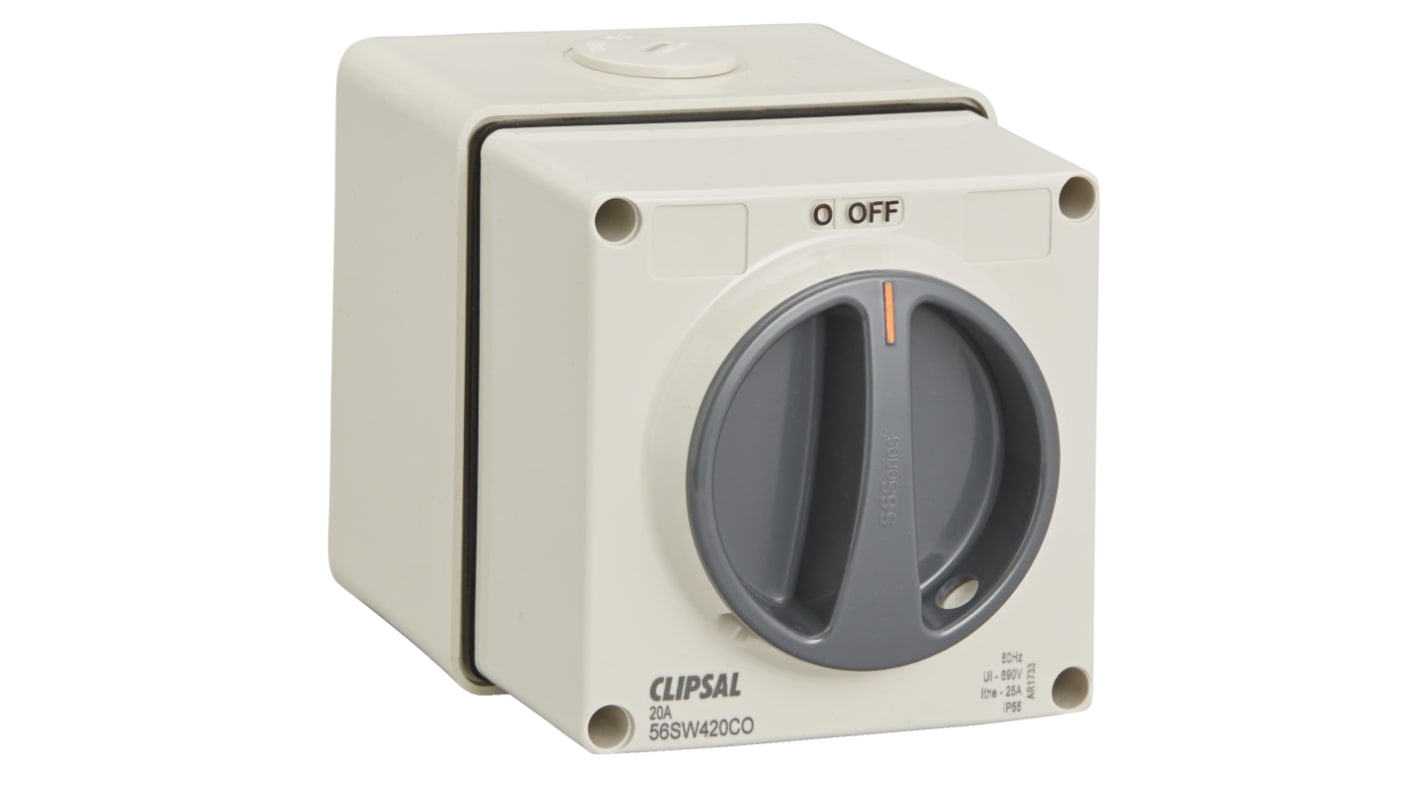 Clipsal Electrical 4P Pole Surface Mount Isolator Switch - 20A Maximum Current, IP66