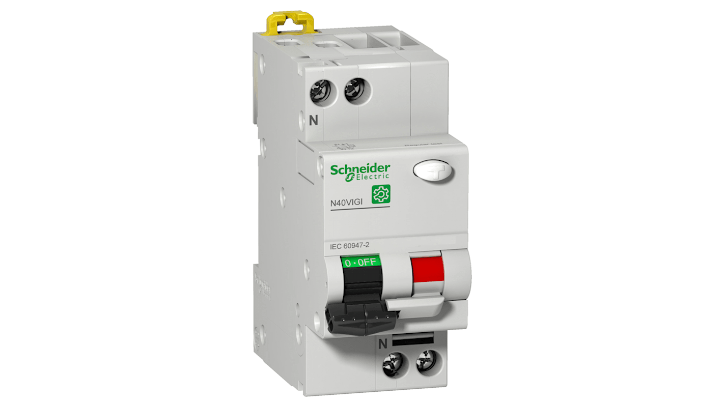 Disjoncteur différentiel magnéto-thermique Schneider Electric 10A 1P, sensibilité 30mA Type C, Montage rail DIN, N40