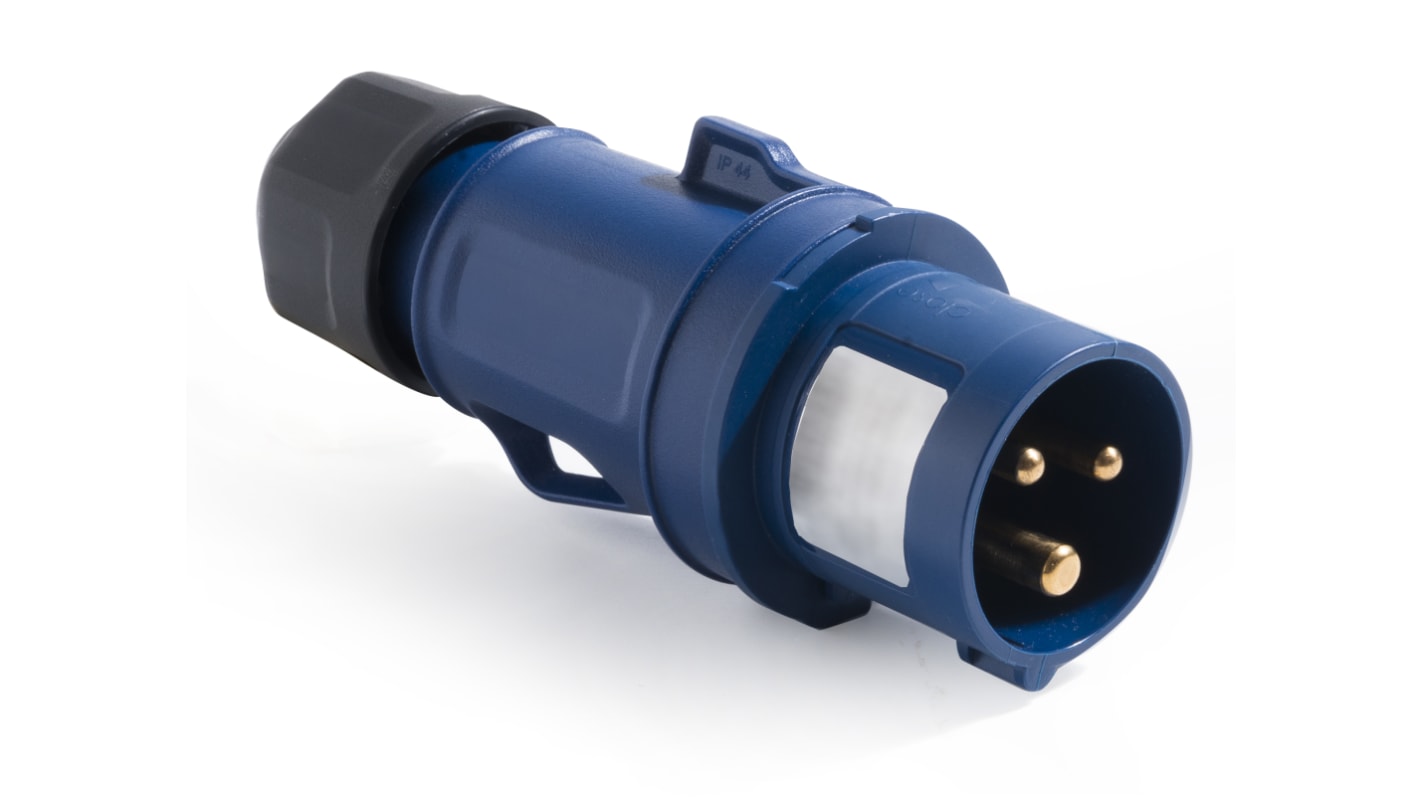 RS PRO IP44 Blue Cable Mount 2P + E Industrial Power Plug, Rated At 16A ...