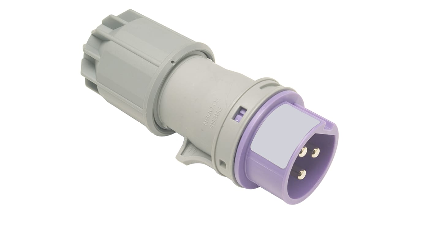 RS PRO IP44 Purple Cable Mount 3P Industrial Power Plug, Rated At 16A, 20 → 25 V