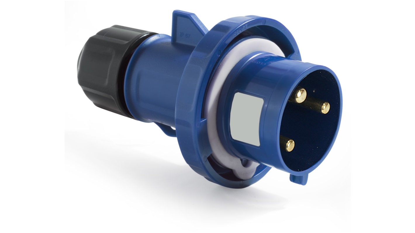 RS PRO IP67 Blue Cable Mount 2P + E Industrial Power Plug, Rated At 32A, 200 → 250 V