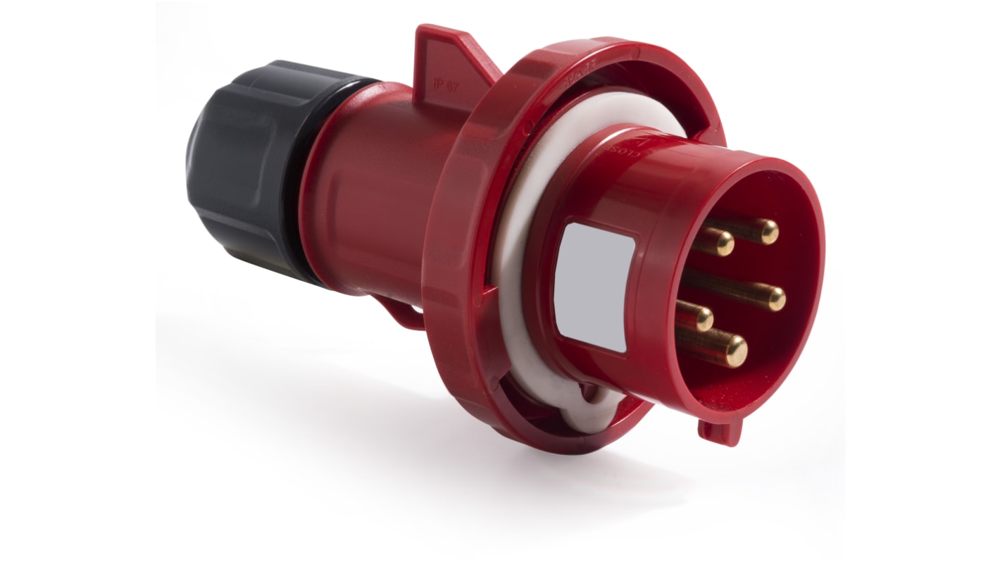 RS PRO IP67 Red Cable Mount 3P + N + E Industrial Power Plug, Rated At 16A, 380 → 415 V