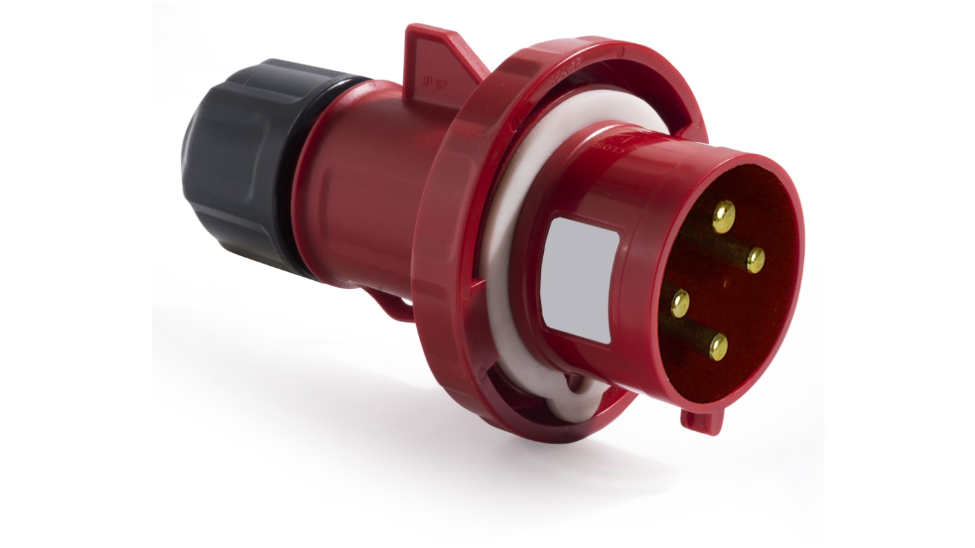 RS PRO IP67 Red Cable Mount 3P + E Industrial Power Plug, Rated At 32A, 380 → 415 V