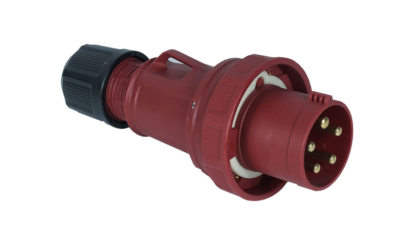 RS PRO Leistungssteckverbinder Stecker Rot 3P + N + E, 380 → 415 V / 63A, Kabelmontage IP 67