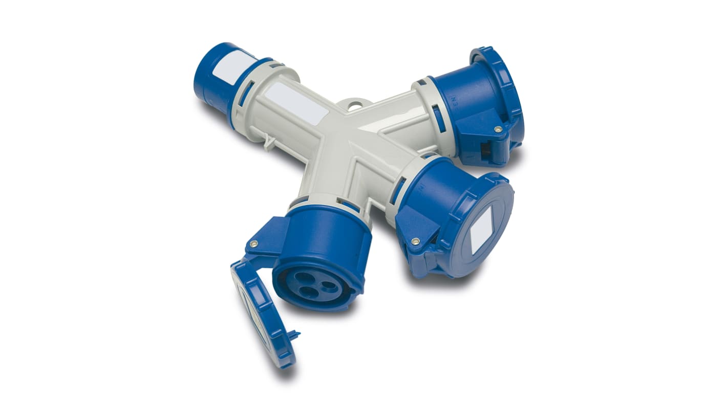 RS PRO IP44 Blue 2P + E Industrial Power Connector Adapter Plug, Socket