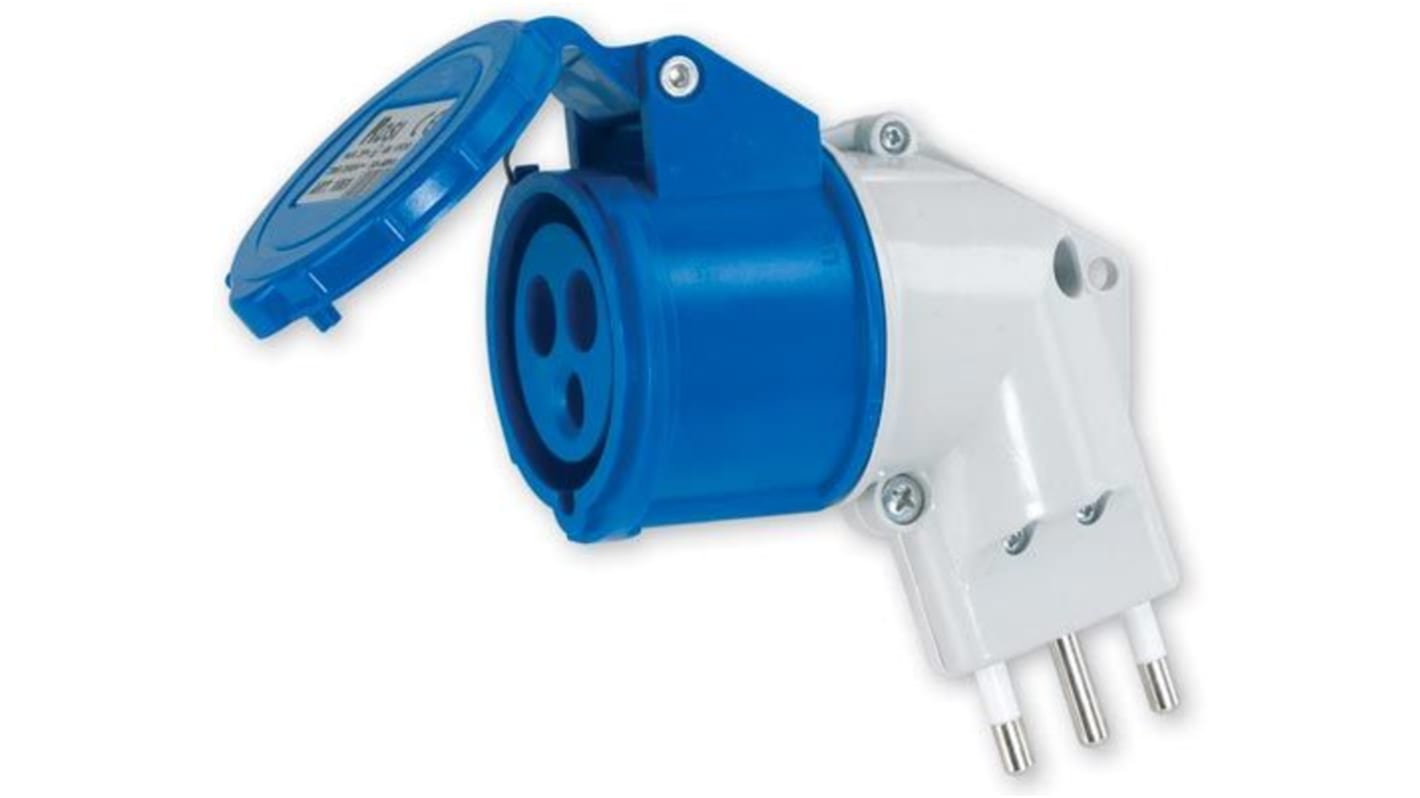 RS PRO IP20 Blue 2P + E Angled Industrial Power Connector Adapter Plug
