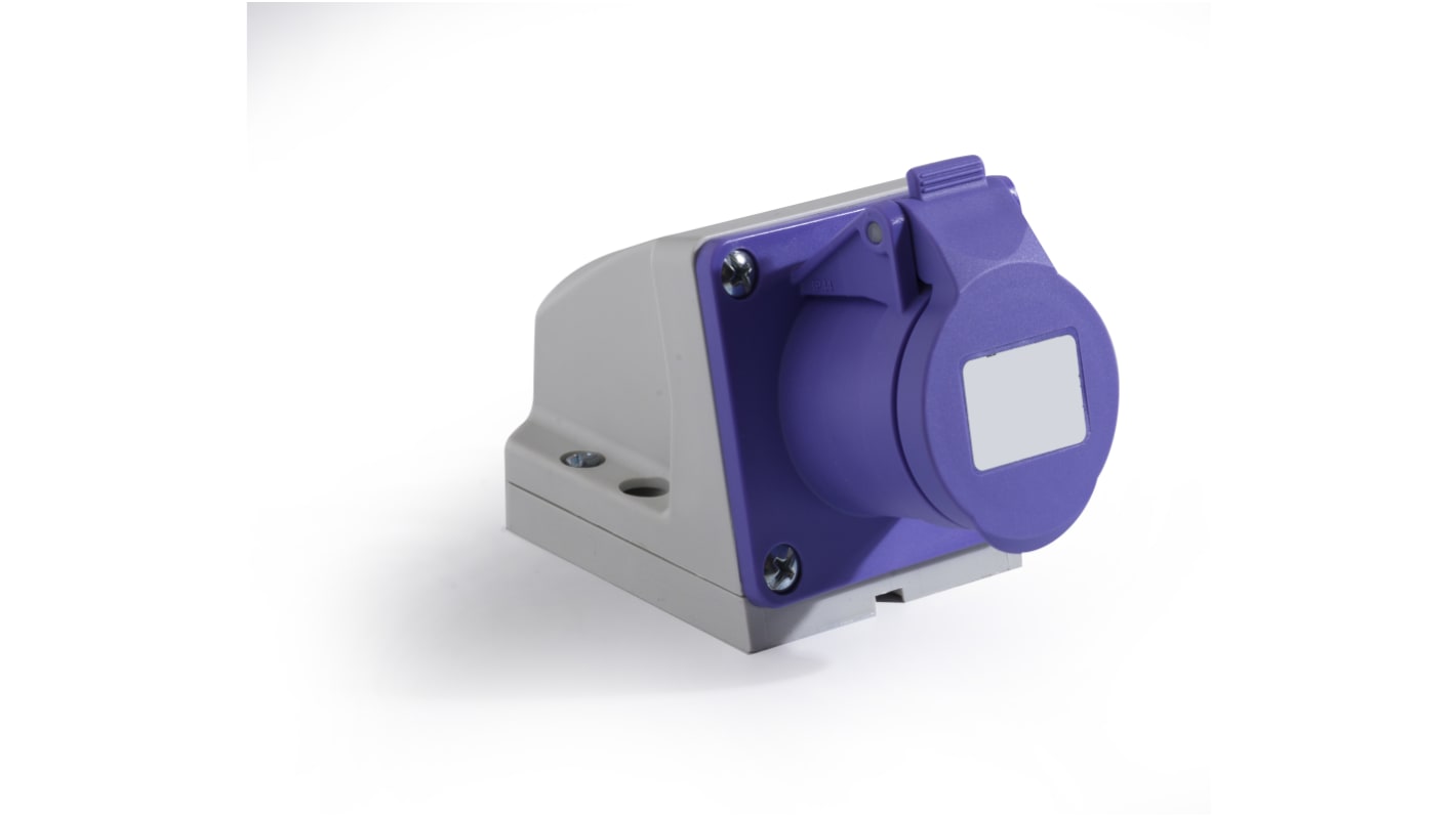 RS PRO IP44 Purple Wall Mount 2P Industrial Power Socket, Rated At 16A, 20 → 25 V