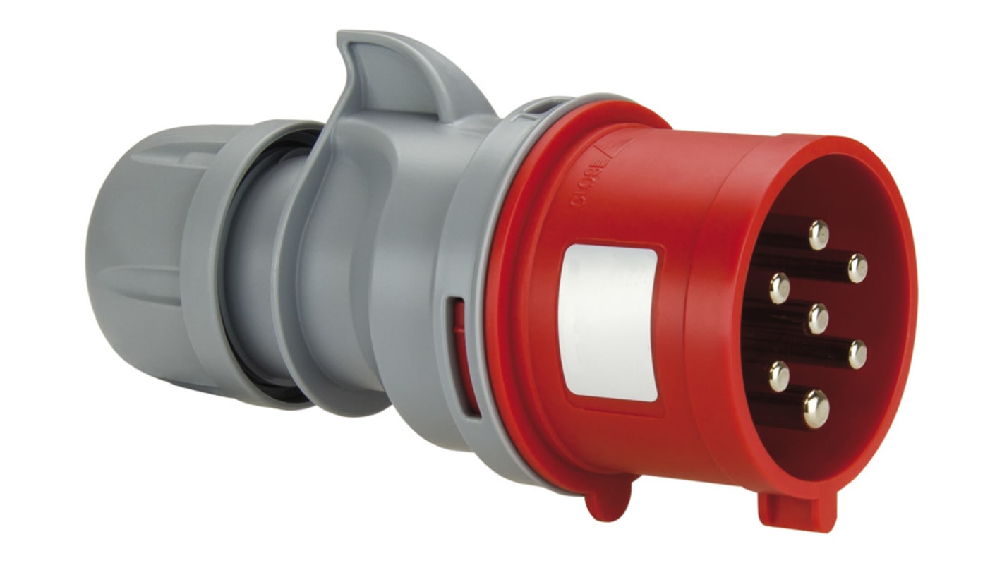 Conector de potencia industrial, Formato 7P, Orientación Recto, Rojo, 400 V, 32A, IP54