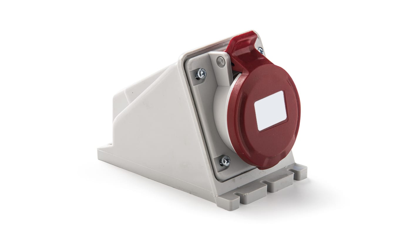 RS PRO IP44 Red Wall Mount 3P + E Industrial Power Socket, Rated At 32A, 380 → 415 V