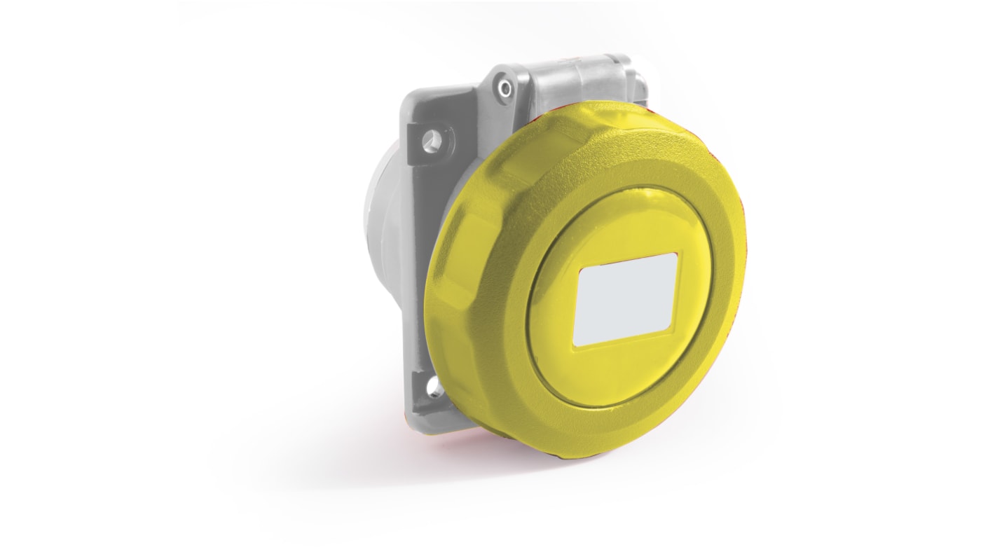 RS PRO IP67 Yellow Panel Mount 2P + E Angled Industrial Power Socket, Rated At 16A, 100 → 130 V