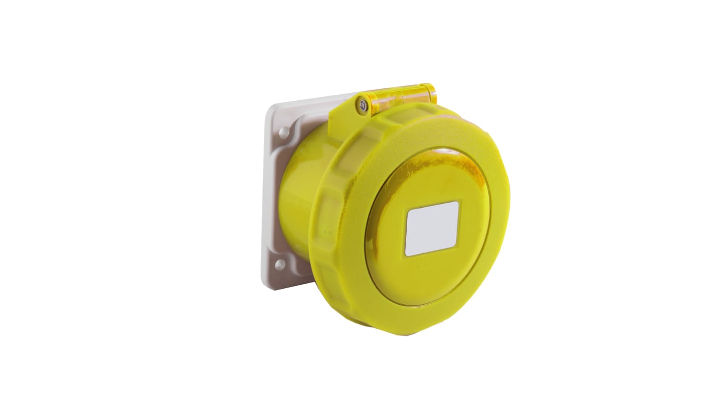 RS PRO IP67 Yellow Panel Mount 2P + E Industrial Power Socket, Rated At 16A, 100 → 130 V