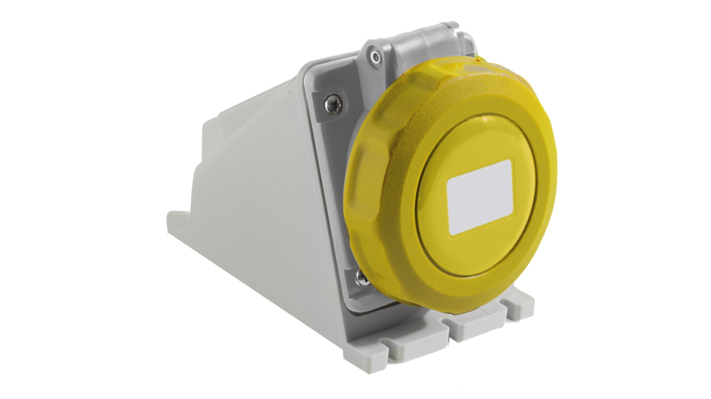 RS PRO IP67 Yellow Wall Mount 2P + E Industrial Power Socket, Rated At 32A, 100 → 130 V