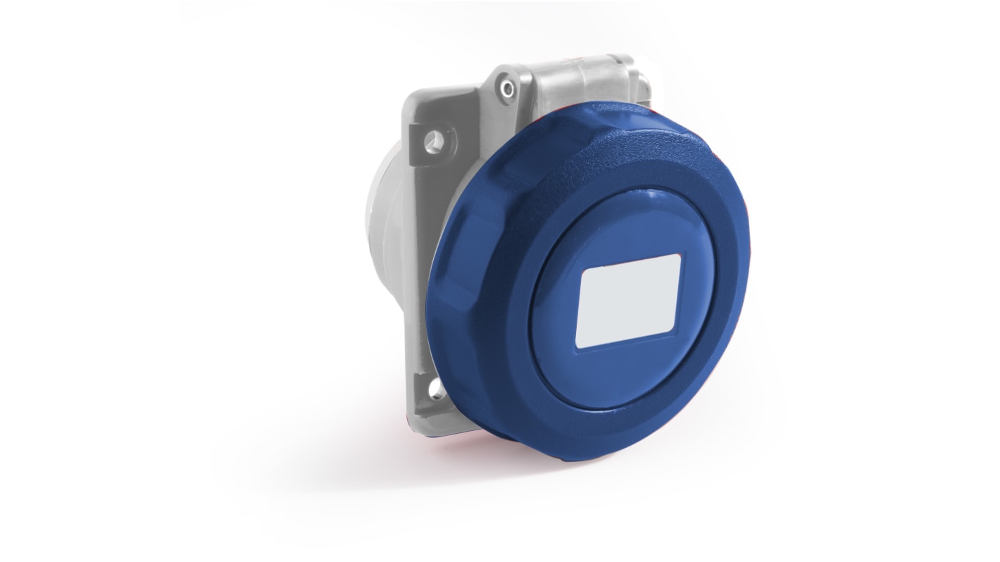 RS PRO IP67 Blue Panel Mount 2P + E Angled Industrial Power Socket, Rated At 32A, 200 → 250 V