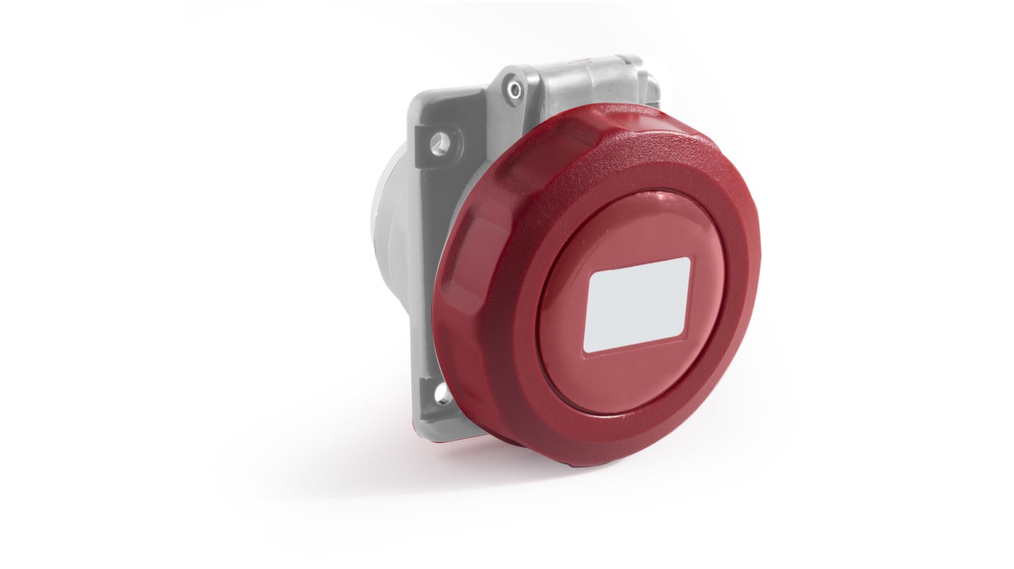 RS PRO IP67 Red Panel Mount 3P + E Angled Industrial Power Socket, Rated At 16A, 380 → 415 V