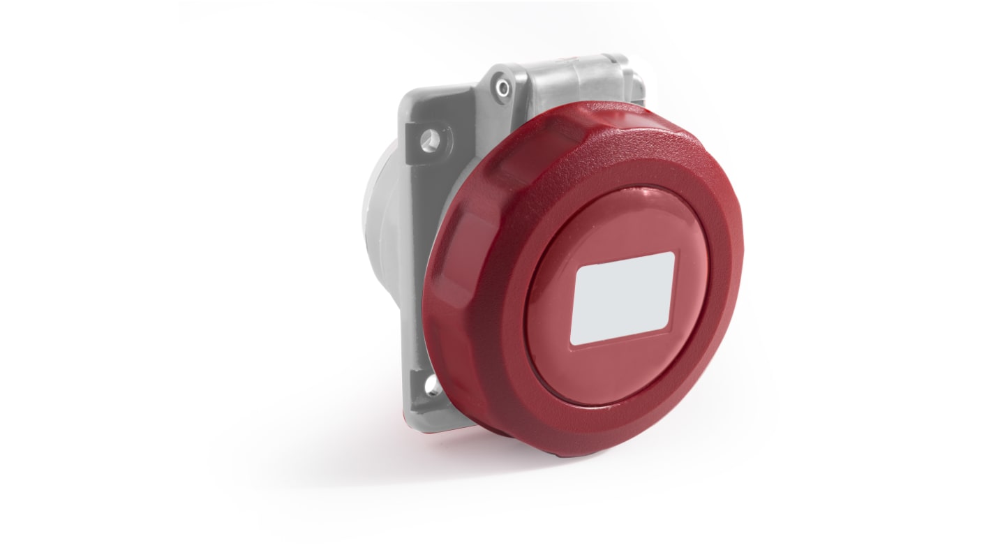 RS PRO IP67 Red Panel Mount 3P + N + E Angled Industrial Power Socket, Rated At 32A, 380 → 415 V