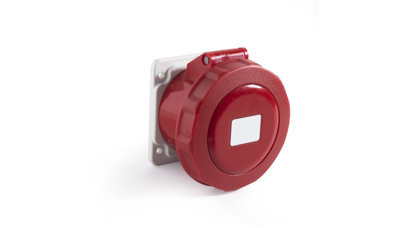 RS PRO IP67 Red Panel Mount 3P + E Industrial Power Socket, Rated At 16A, 380 → 415 V