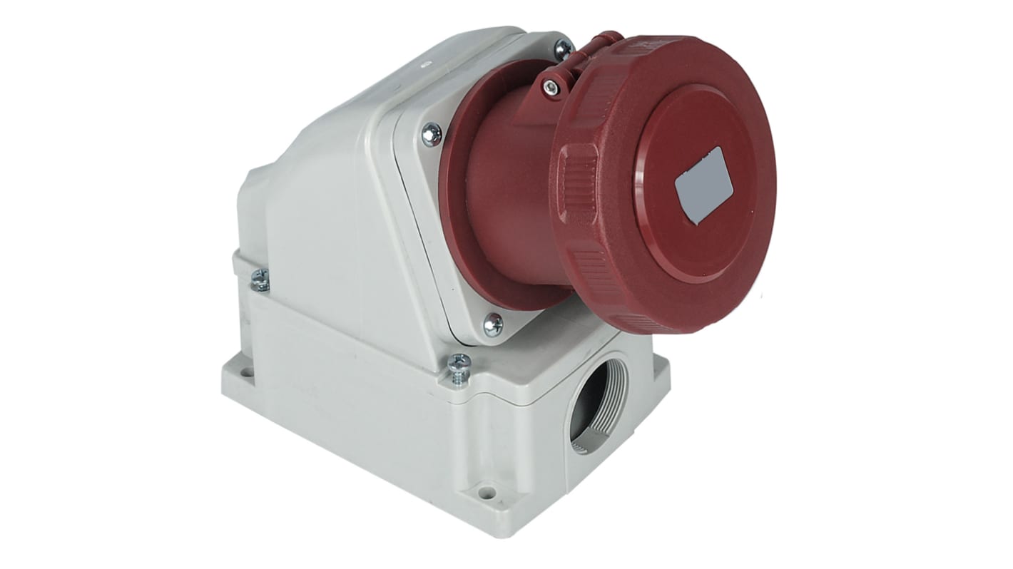 RS PRO IP67 Red Wall Mount 3P + E Industrial Power Socket, Rated At 63A, 380 → 415 V