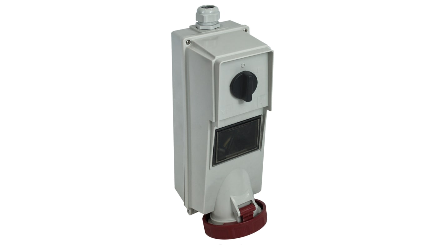 RS PRO IP67 Red Wall Mount 3P + N + E Vertical Industrial Power Socket, Rated At 63A, 400 V