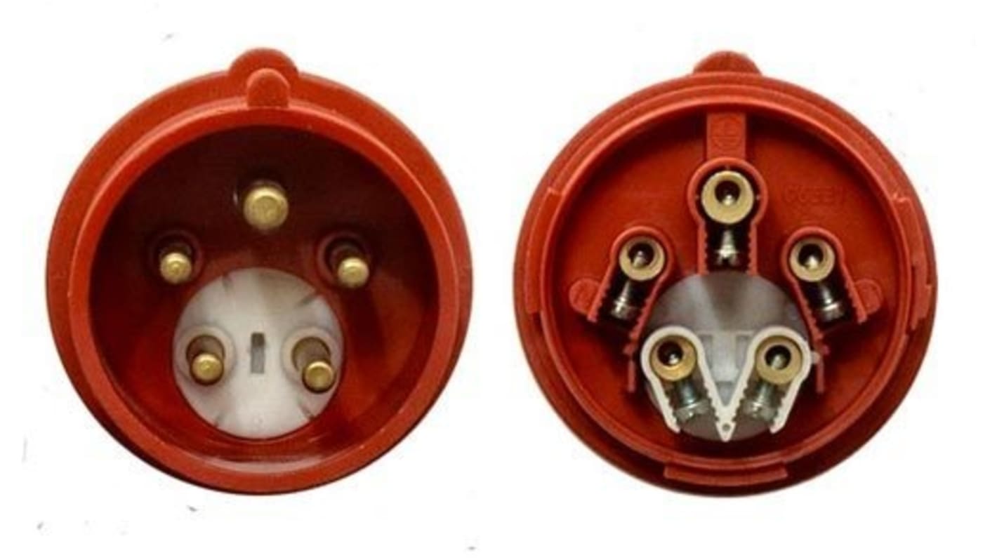 RS PRO IP67 Red Cable Mount 3P + N + E Industrial Power Plug, Rated At 16A, 400 V