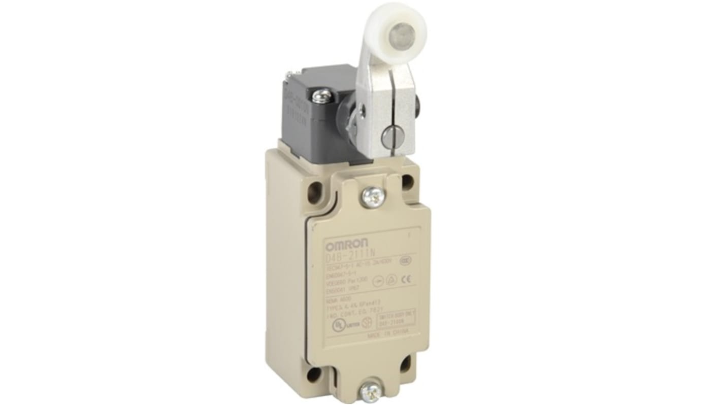 D4B2111N Omron Roller Lever Limit Switch, 1NC/1NO, IP67, Metal