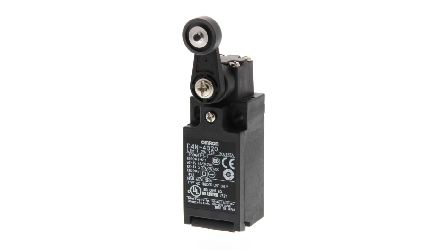 D4N4B20 Omron Roller Lever Limit Switch, 2NC, IP67 RS