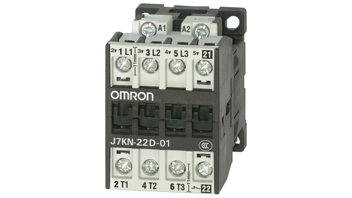 Contattore Omron, 3 poli, 1NC, 22 A, 11 kW, bobina 24 V c.c.