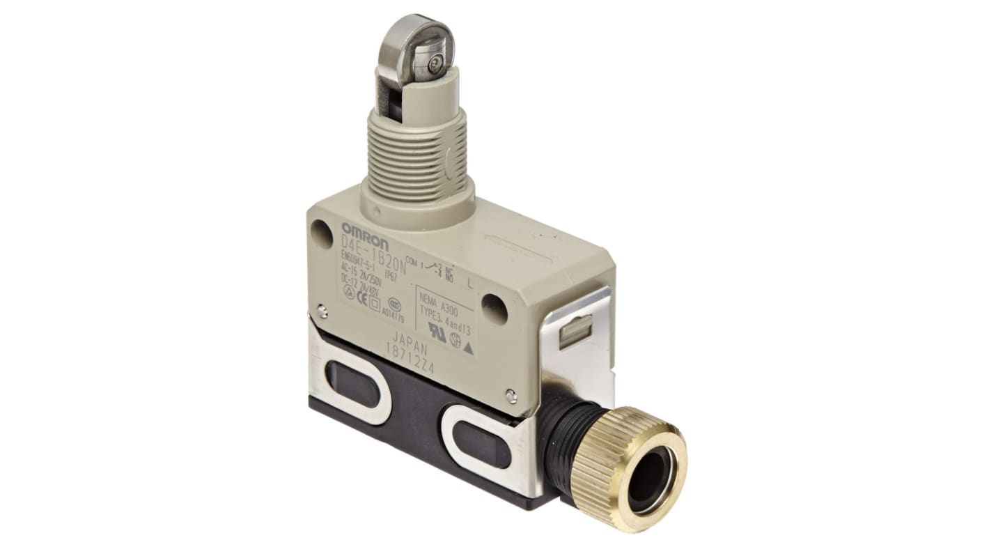 Omron Roller Plunger Limit Switch, IP67, SPDT, Zinc Housing, 125V ac Max, 5A Max