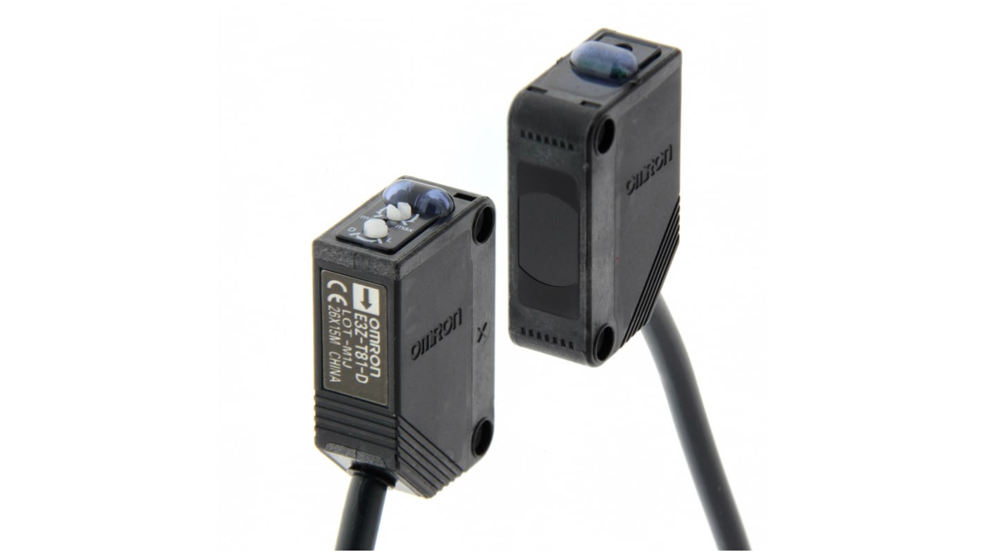 Omron E3Z Kubisch Optischer Sensor, Durchgangsstrahl, Bereich 30 m, NPN Ausgang, Anschlusskabel