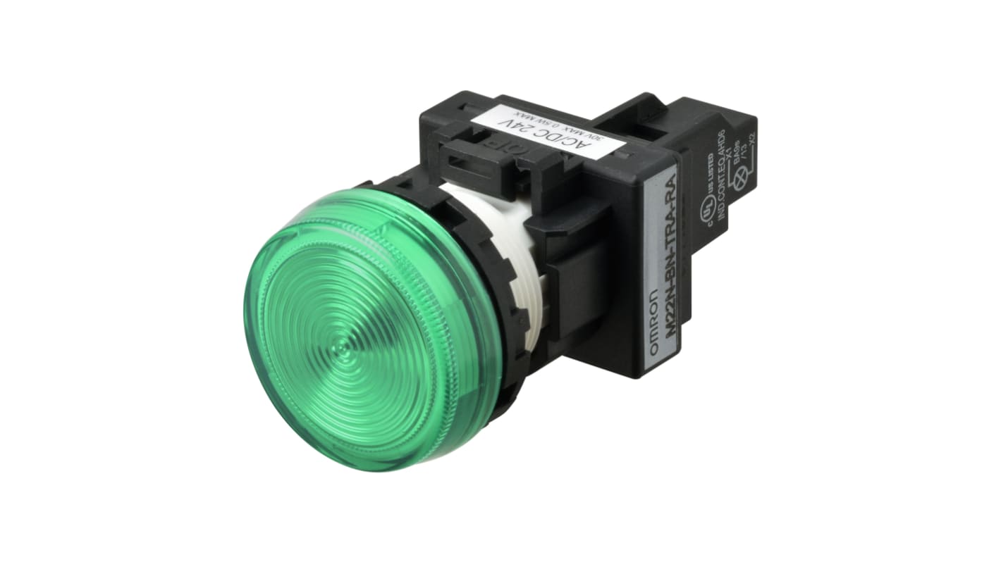 Omron 表示灯, 12V, 緑, 実装ホールサイズ:22mm, M22N-BN-TGA-GB