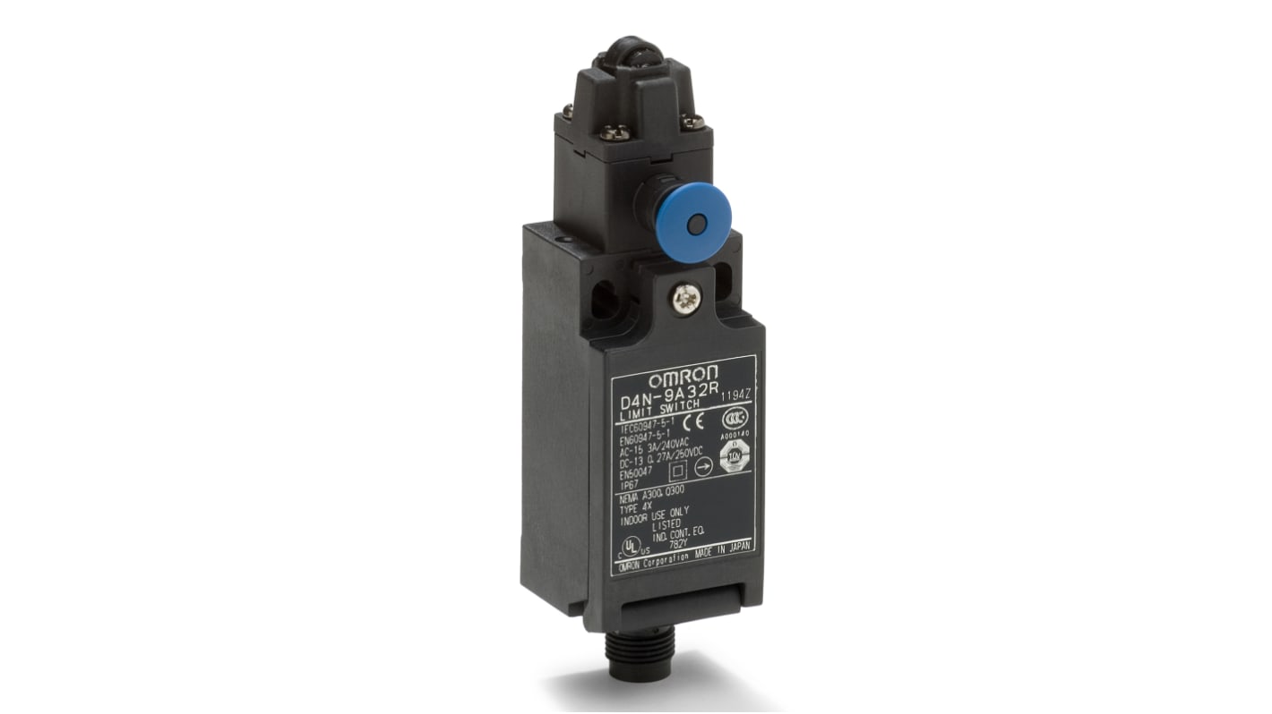 Omron Roller Lever Limit Switch, 1NC/1NO, IP67, SPST, Metal Housing, 240V ac Max, 10A Max