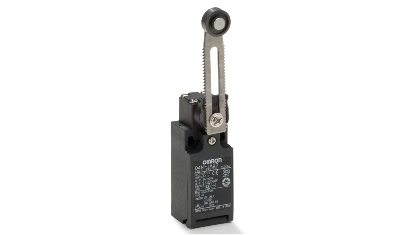 D4N912G Omron Adjustable Roller Lever Limit Switch, 1NC/1NO, IP67