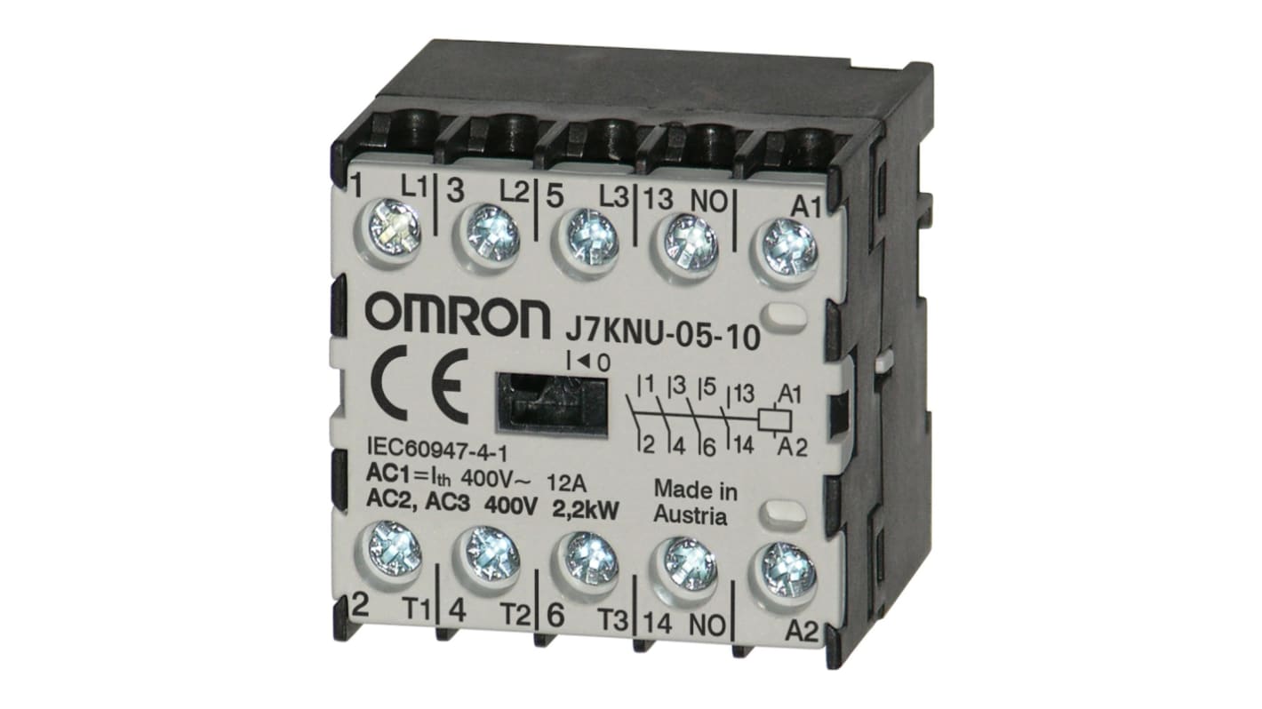 Omron J7KNU Series Contactor, 24 V Coil, 3-Pole, 12 A, 1.1 kW, 1NO