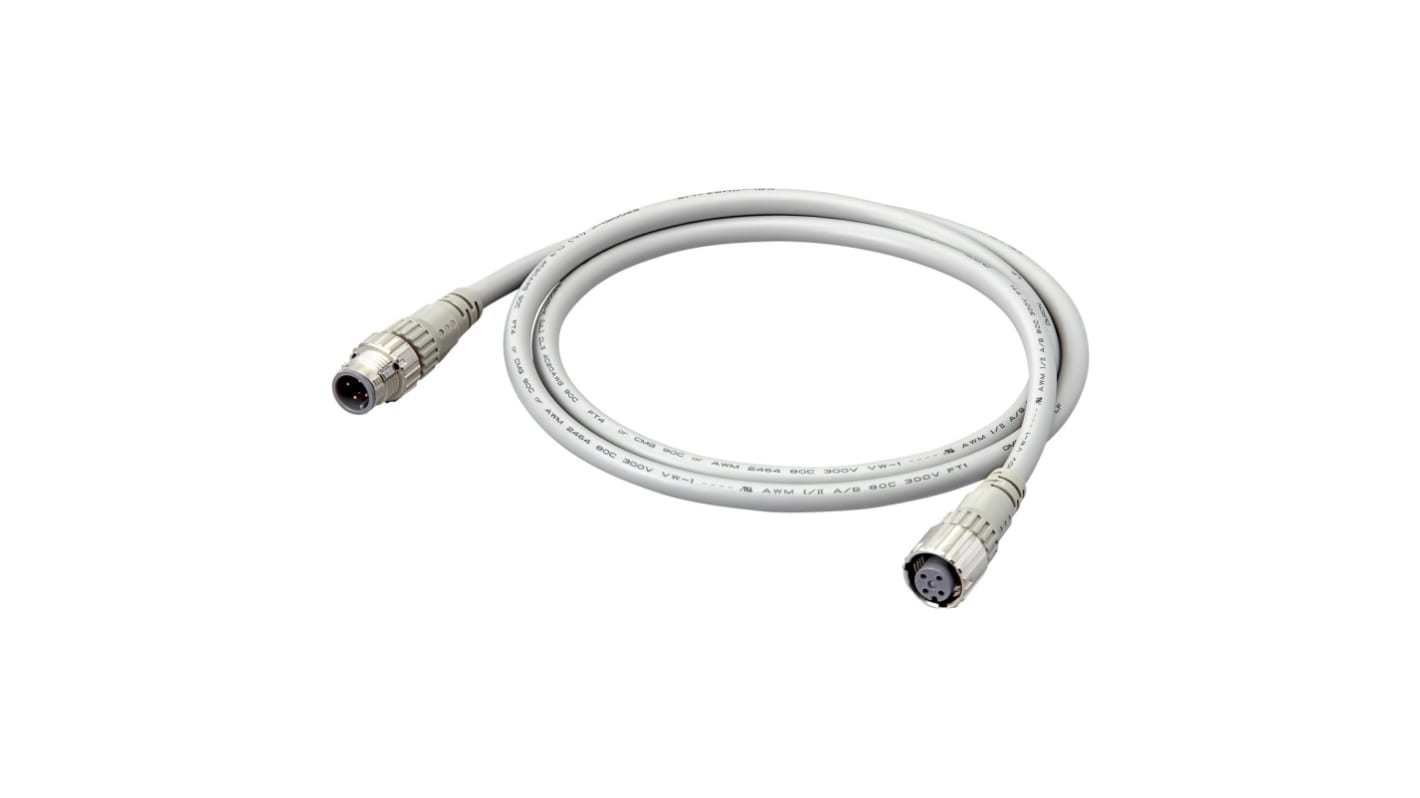 Cable de conexión Omron, con. A M12 Hembra, 4 polos, con. B M12 Macho, long. 5m