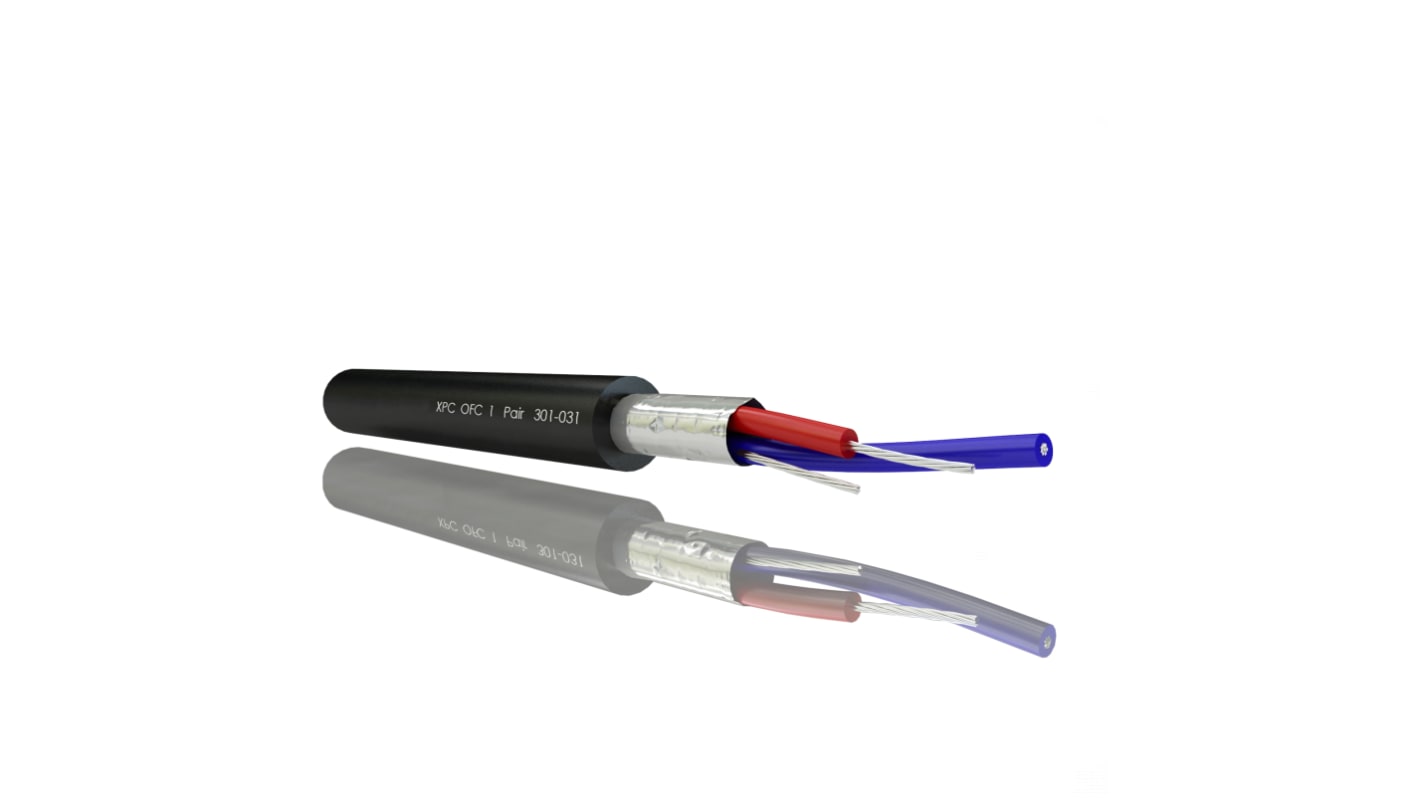 Câble pour microphone RS PRO 1 paire , 0,25 mm² Blindé Aluminium Foil, Polyester Tape, 24 AWG, Multiconducteur, gaine
