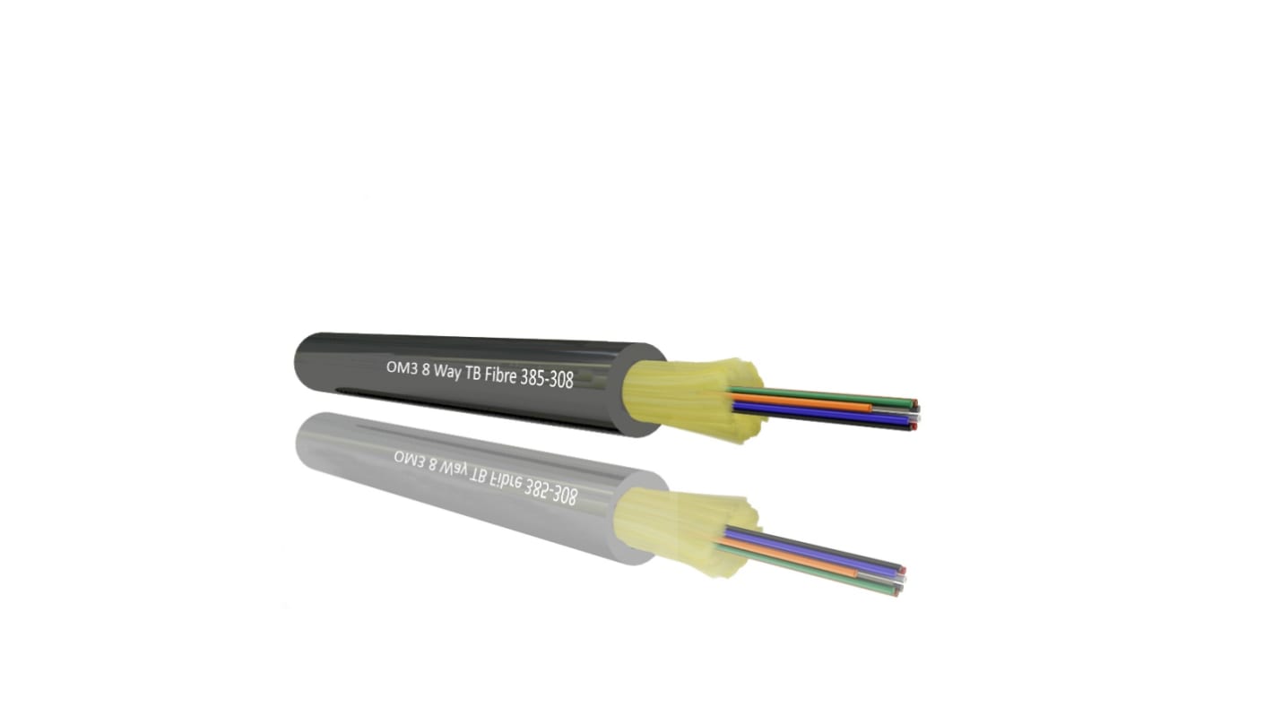 Cable de fibra óptica RS PRO OM3 de 8 núcleos, long. 200m, funda de , funda libre de halógenos y bajo nivel de humo