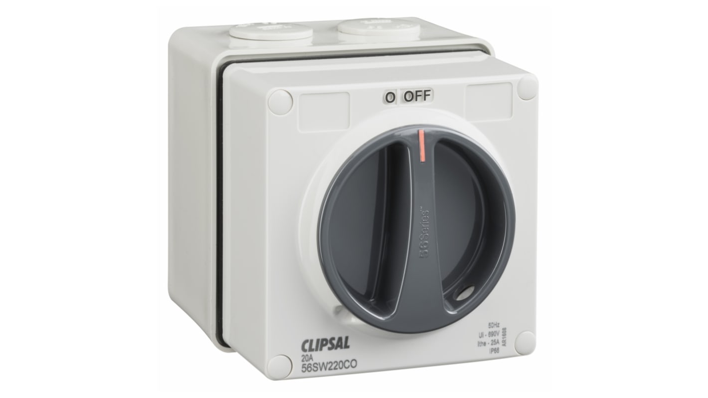 56SW220COGY Clipsal Electrical 2P Pole Surface Mount Isolator Switch