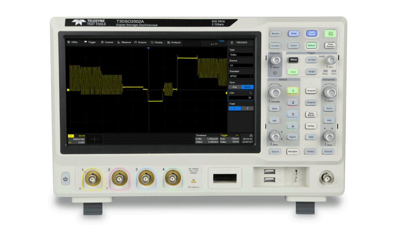 Osciloscopio de banco Teledyne LeCroy T3DSO2502A, canales:4 A, 500MHZ, pantalla de 10.1plg