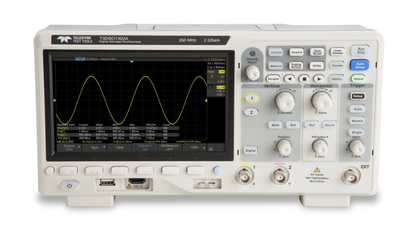 Teledyne LeCroy T3DSO1302A T3DSO1000A Series Digital Bench Oscilloscope, 2 Analogue Channels, 350MHz - RS Calibrated