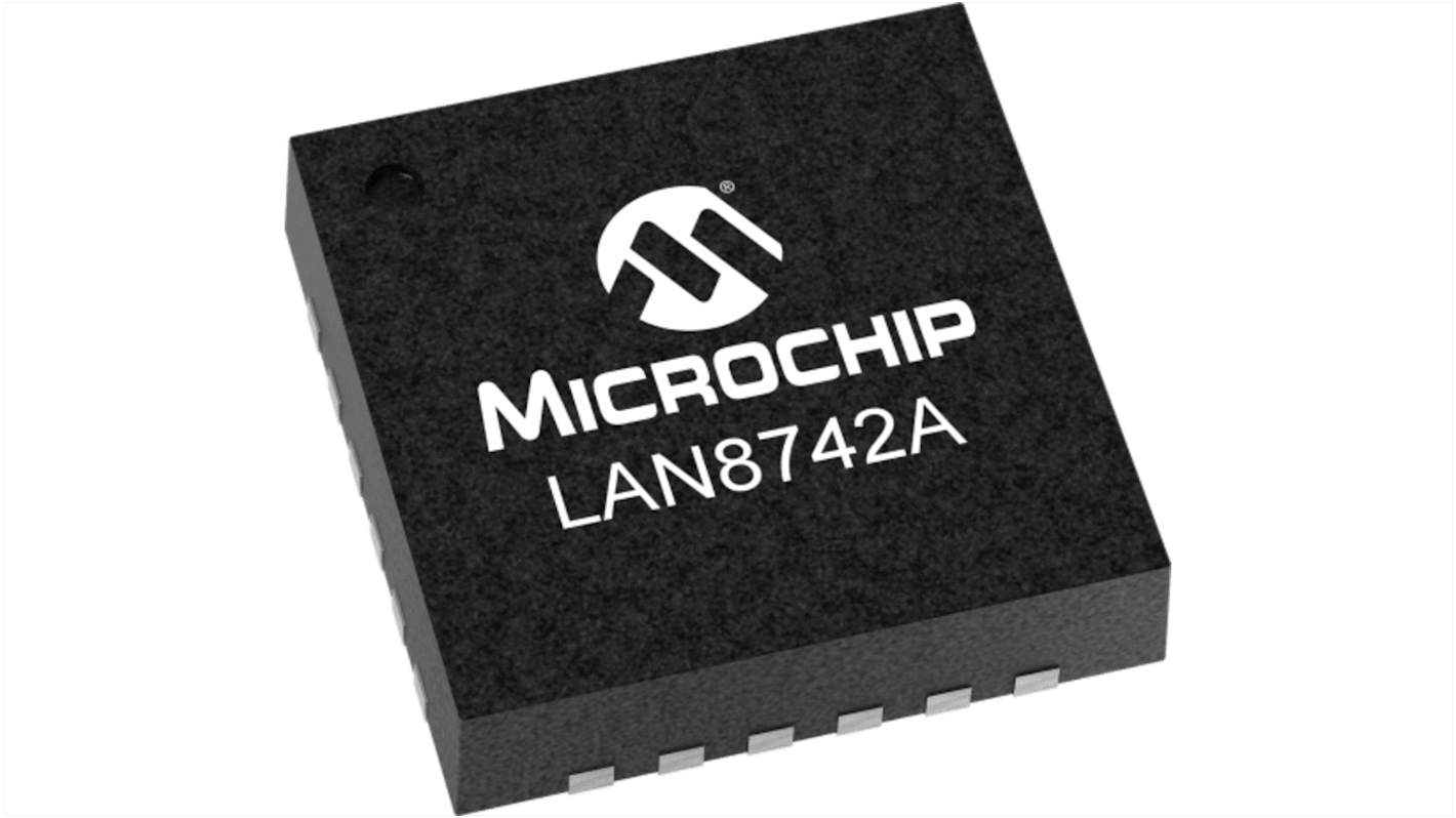 Microchip LAN8742A-CZ-TR, Ethernet Transceiver, 10-100Mbps, 3.3 V, 24-Pin SQFN