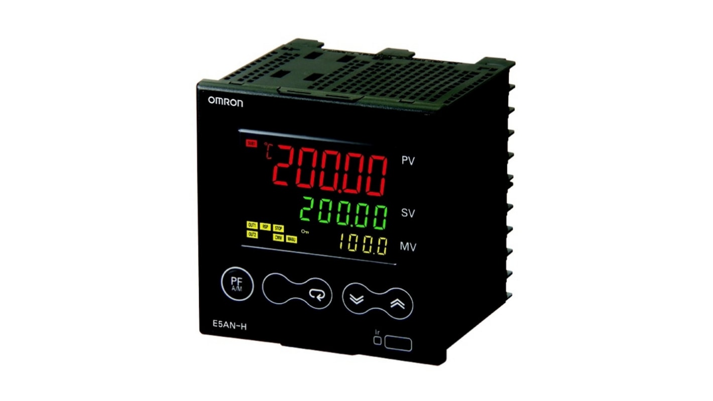 Omron E5AN Panel Mount PID Temperature Controller, 96 x 96mm 2 Input, 2 Output Auxiliary Relay, 24 V ac/dc Supply