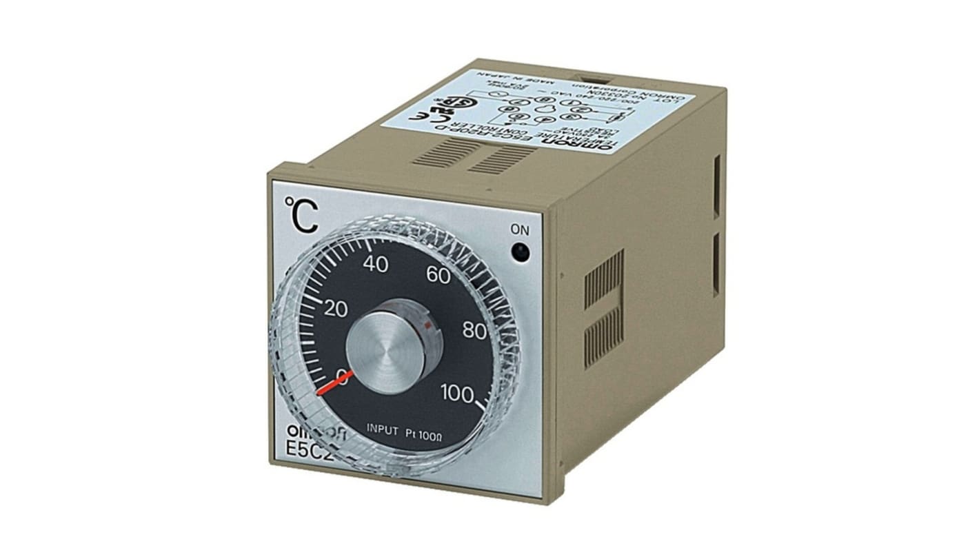 Omron E5C2 Panel Mount, Din-Rail Removable Socket PID Temperature Controller, 48 x 48mm 4 Input, 4 Output Relay, 100 →