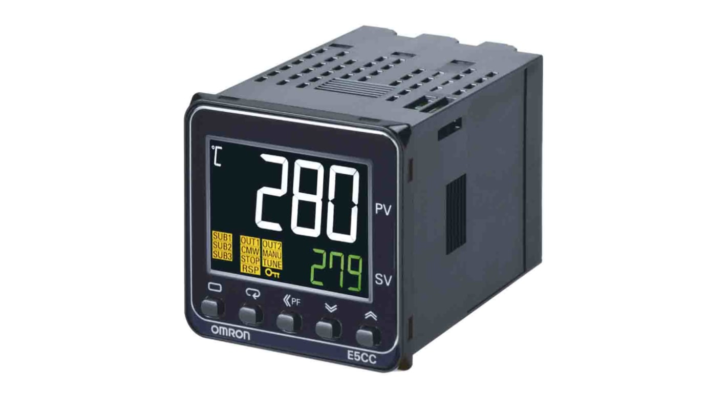 Omron E5CC Panel Mount PID Temperature Controller, 48 x 48mm 2 Input, 3 Output Relay, 100 → 240 V ac Supply Voltage