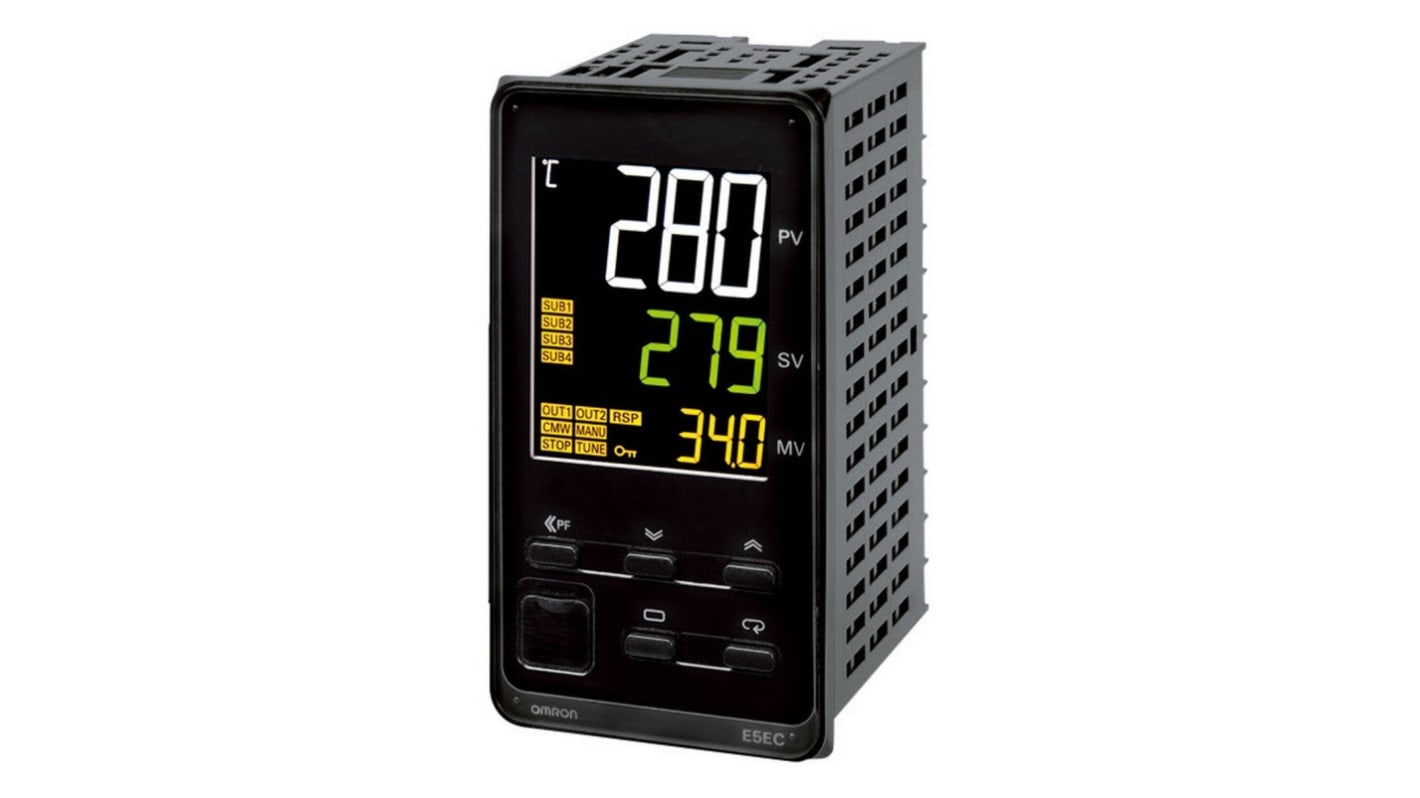 Controlador de temperatura PID Omron serie E5EC, 96 x 48mm, 24 VCA/VCC, 4 entradas Universal, Termómetro de resistencia