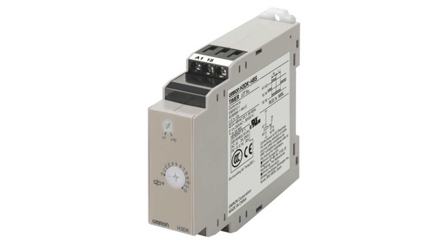 Omron H3DK Series DIN Rail Mount Timer Relay, 240V ac, 0.1 → 12s, 1-Function