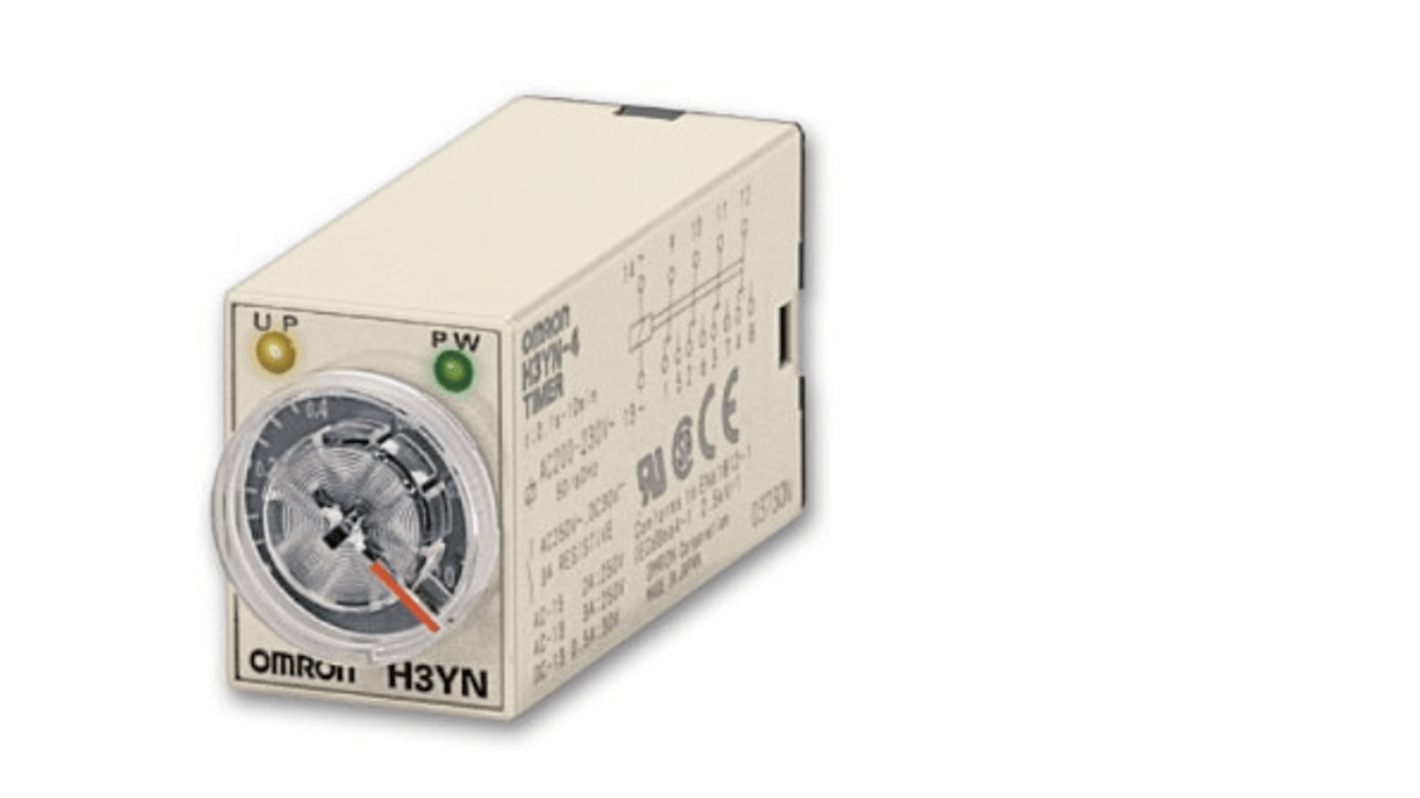 Omron H3YN Series DIN Rail Mount Timer Relay, 24V ac, 2-Contact, 0.1 s→ 10min, 1-Function