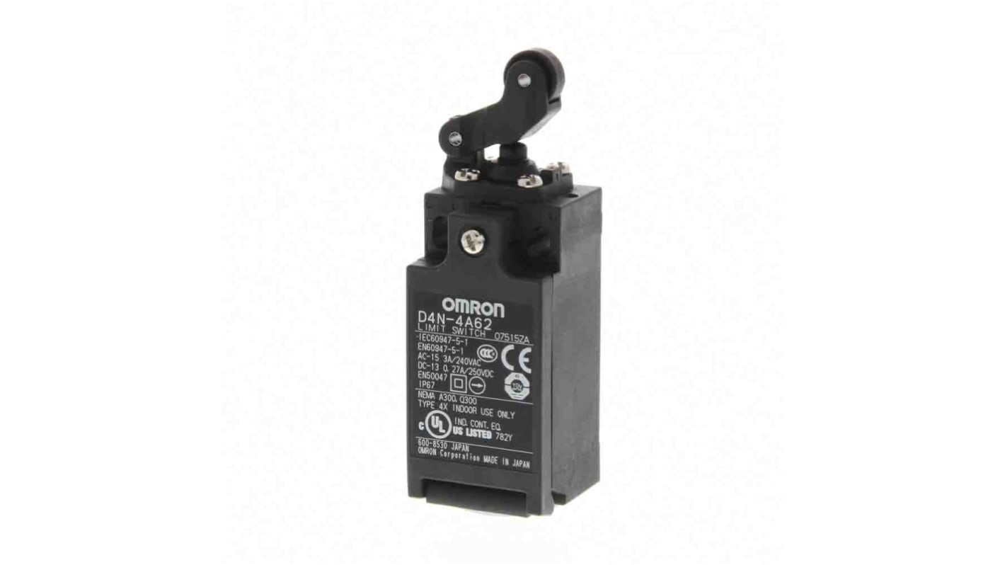 Omron Roller Lever Limit Switch, 1NC/1NO, IP67, DPST, Metal Housing, 240V ac Max, 10A Max
