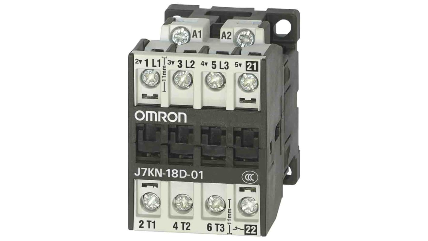 Omron Contactor, 230 VAC Coil, 3-Pole, 18 A, 7.5 kW, 3NO + 1NC